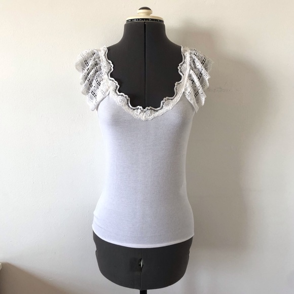 🎀 5/$25 Zara white lace trim rib knit top sz S - Picture 2 of 12